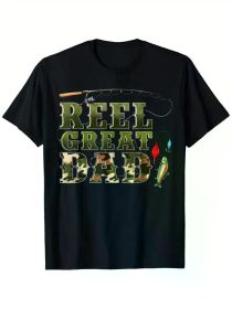 Camouflage Reel Great Dad Fishing Happy Fathers Day T-Shirt, 100% Cotton, Single Side Printed, Black Short Sleeve T-shirt